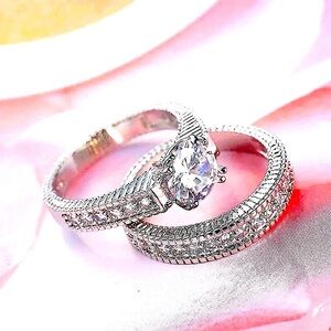 NEW 2 ct Solitaire Simulated Diamond Engagement‎ Ring Set, Size 6